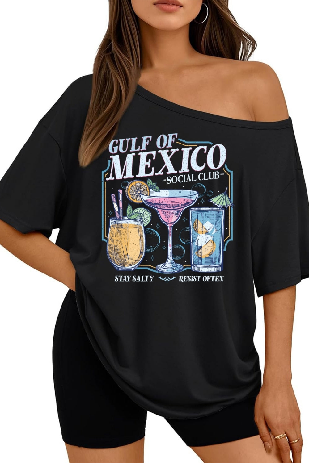 Gulf Of Mexico Social Club Stay Salty Off The Shoulder Tee For Women
