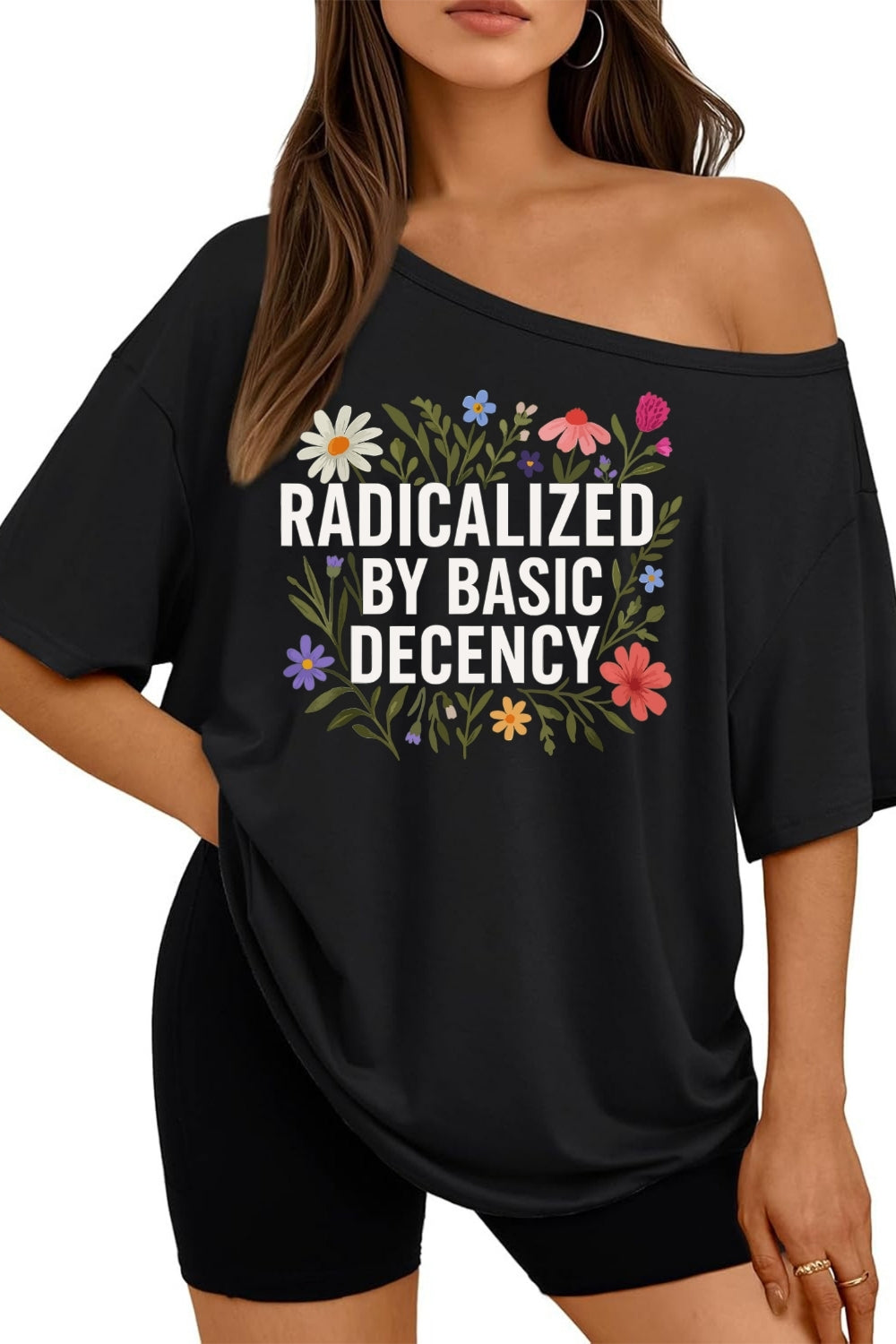 Radicalized by Basic Decency Off The Shoulder Tee For Women