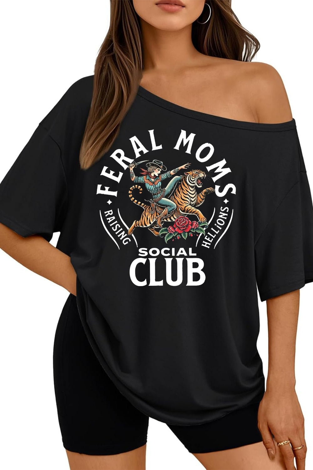 Feral Mom Socials Club Off The Shoulder Tee For Women