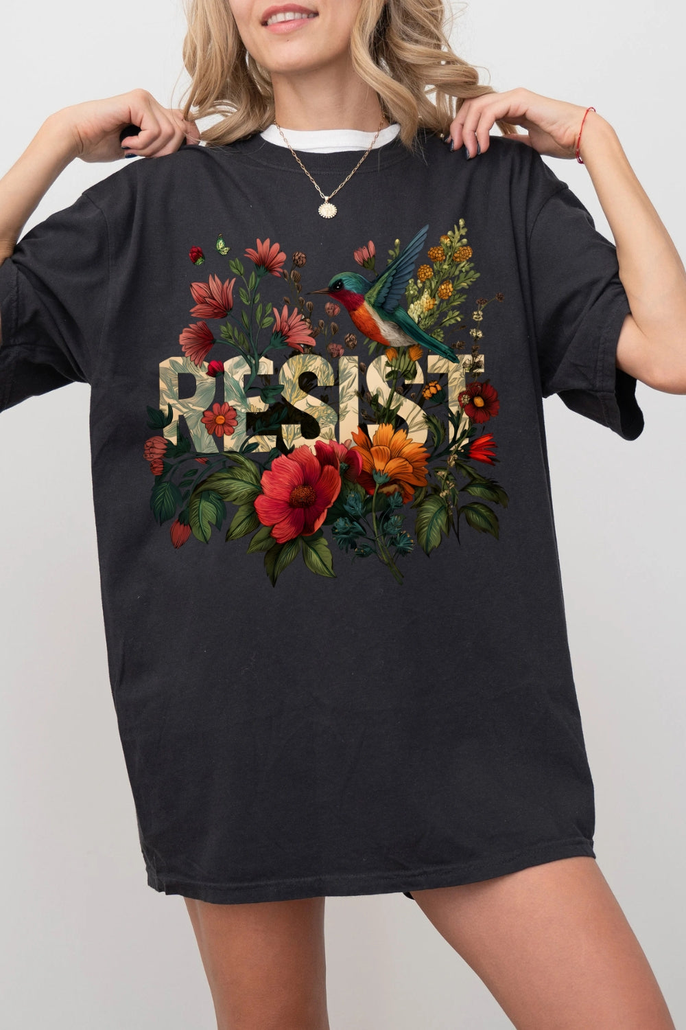 Retro Resist Bird Floral Tee For Women