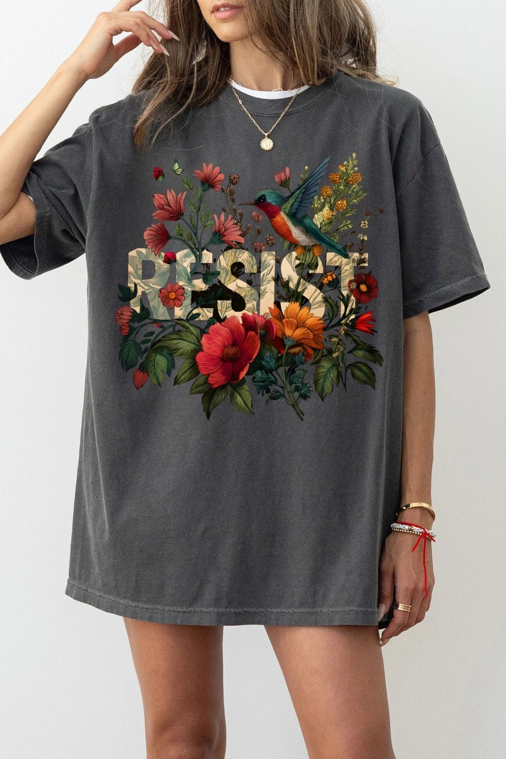 Retro Resist Bird Floral Tee For Women