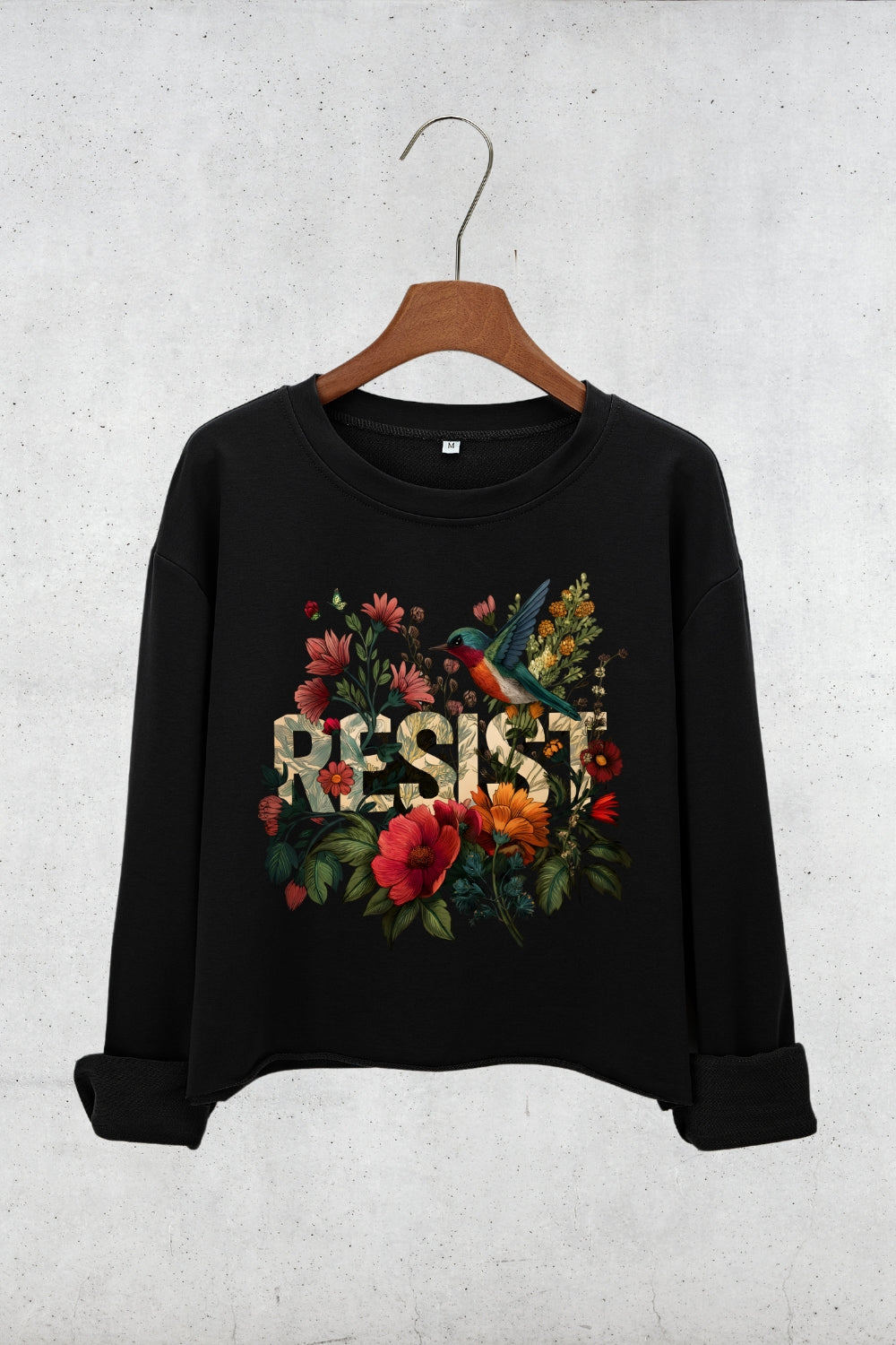 Retro Resist Bird Floral Crop Sweatshirt For Women