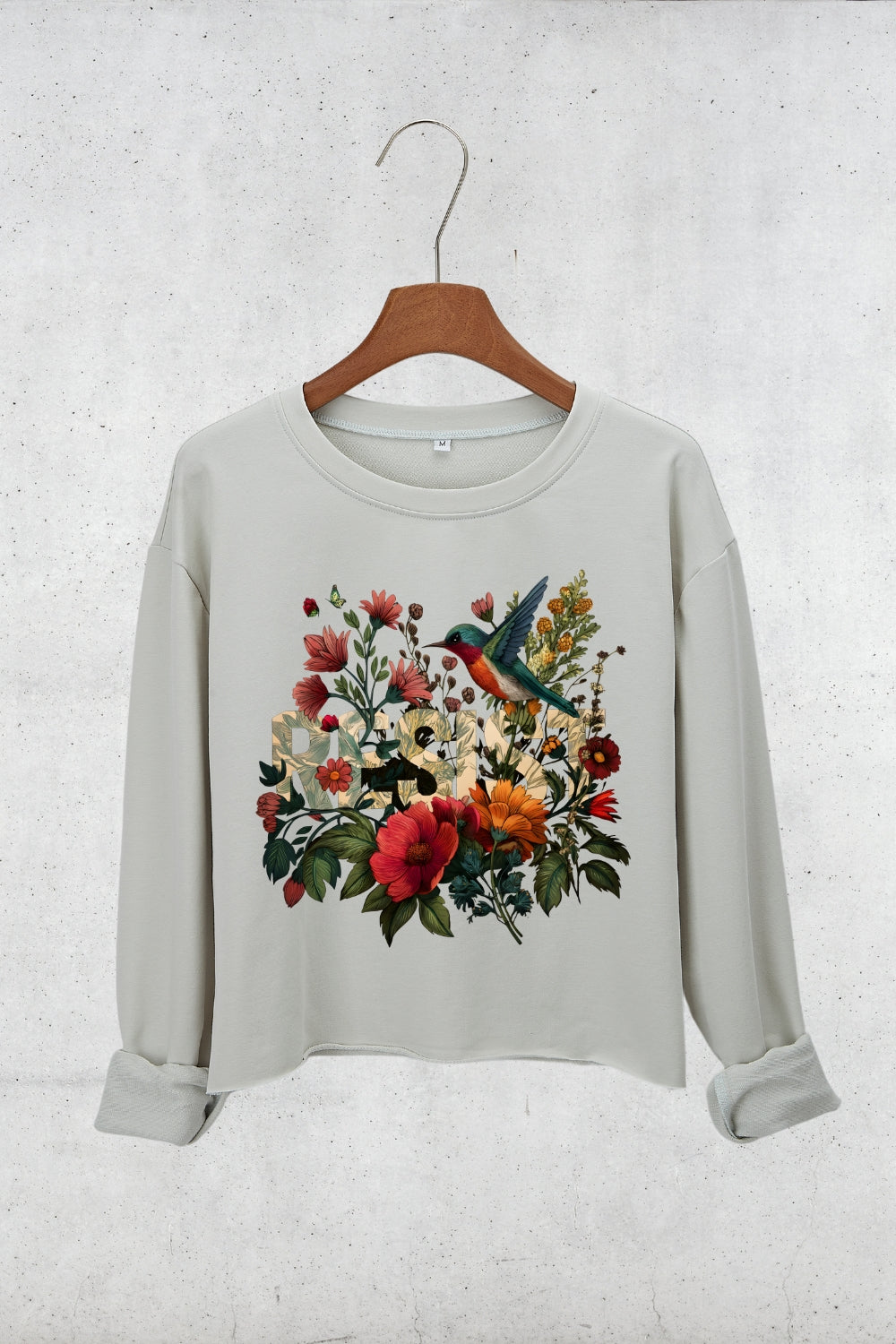 Retro Resist Bird Floral Crop Sweatshirt For Women