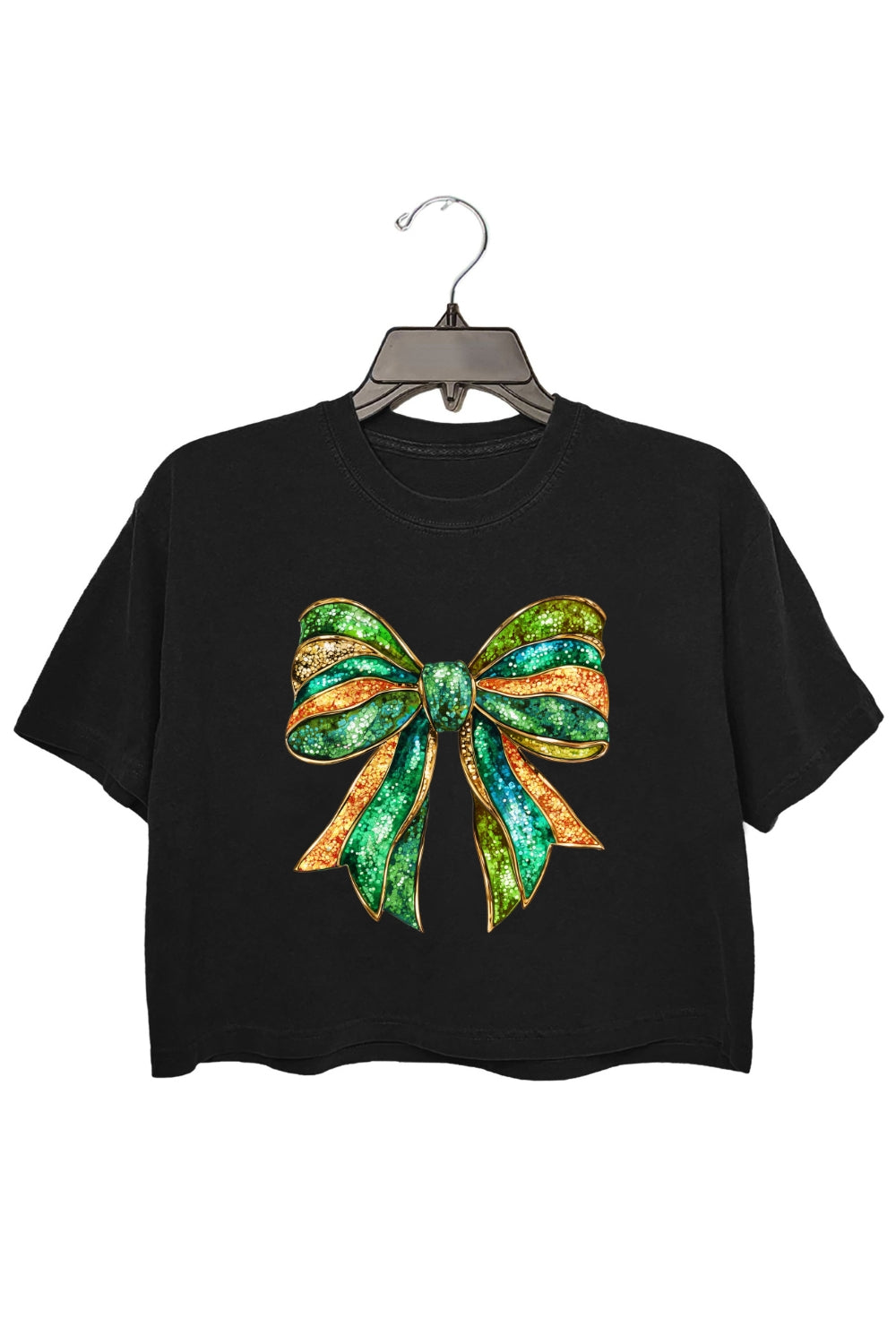St Patrick's Day Glitter Bow Crop Top For Women