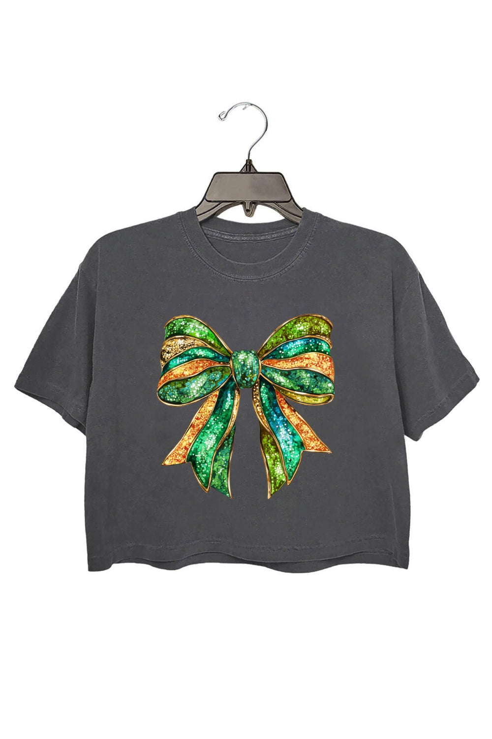 St Patrick's Day Glitter Bow Crop Top For Women