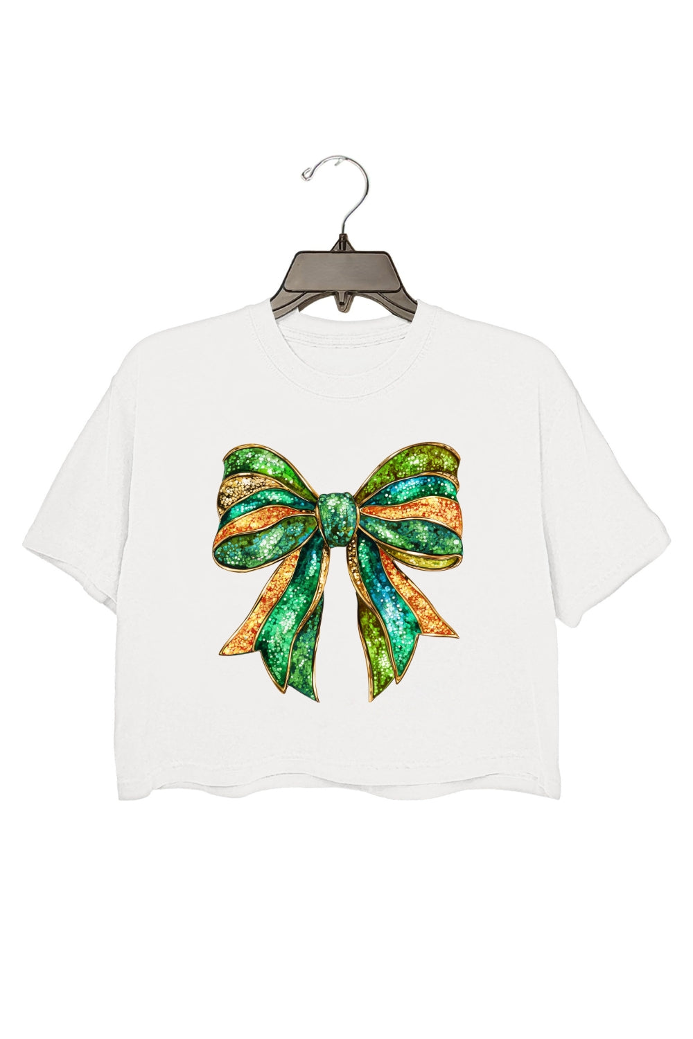 St Patrick's Day Glitter Bow Crop Top For Women