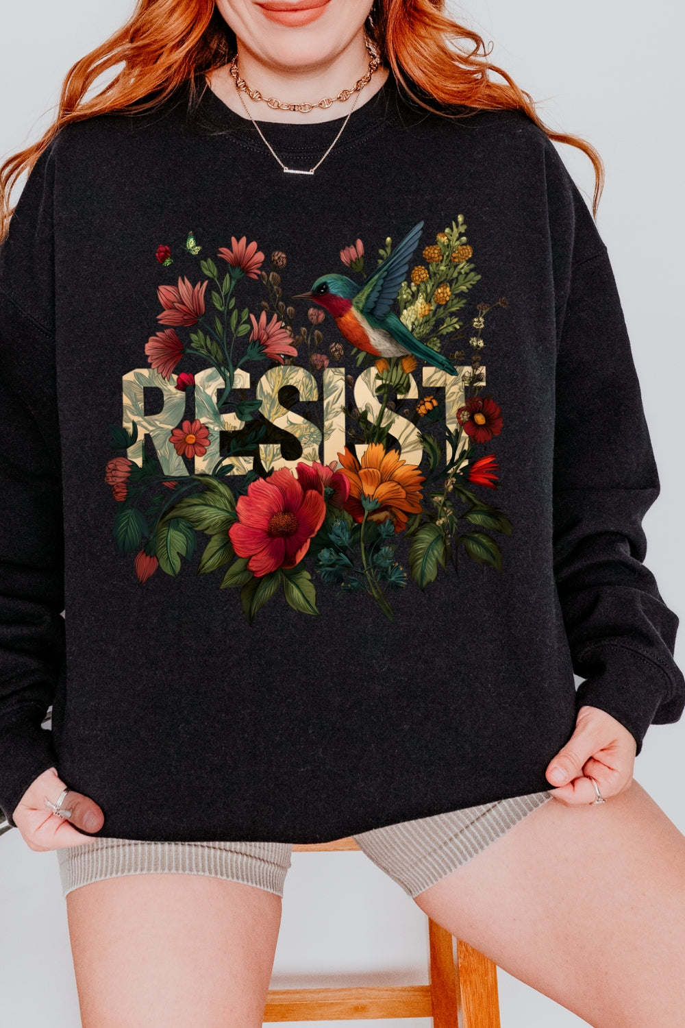 Retro Resist Bird Floral Sweatshirt For Women