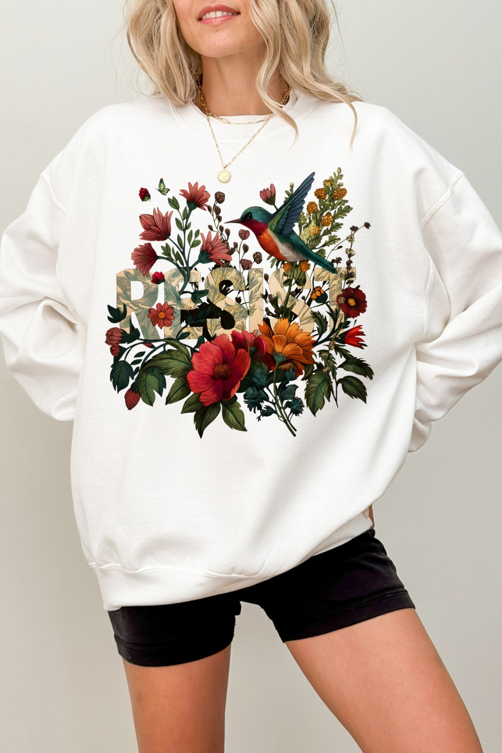 Retro Resist Bird Floral Sweatshirt For Women