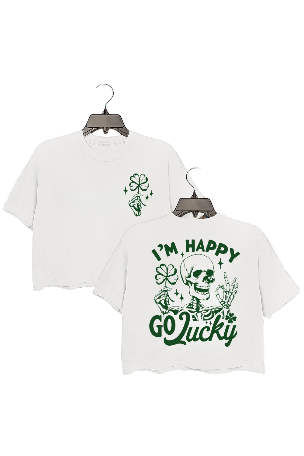 I'm Happy Go Lucky St Patrick's Skeleton Crop Top For Women