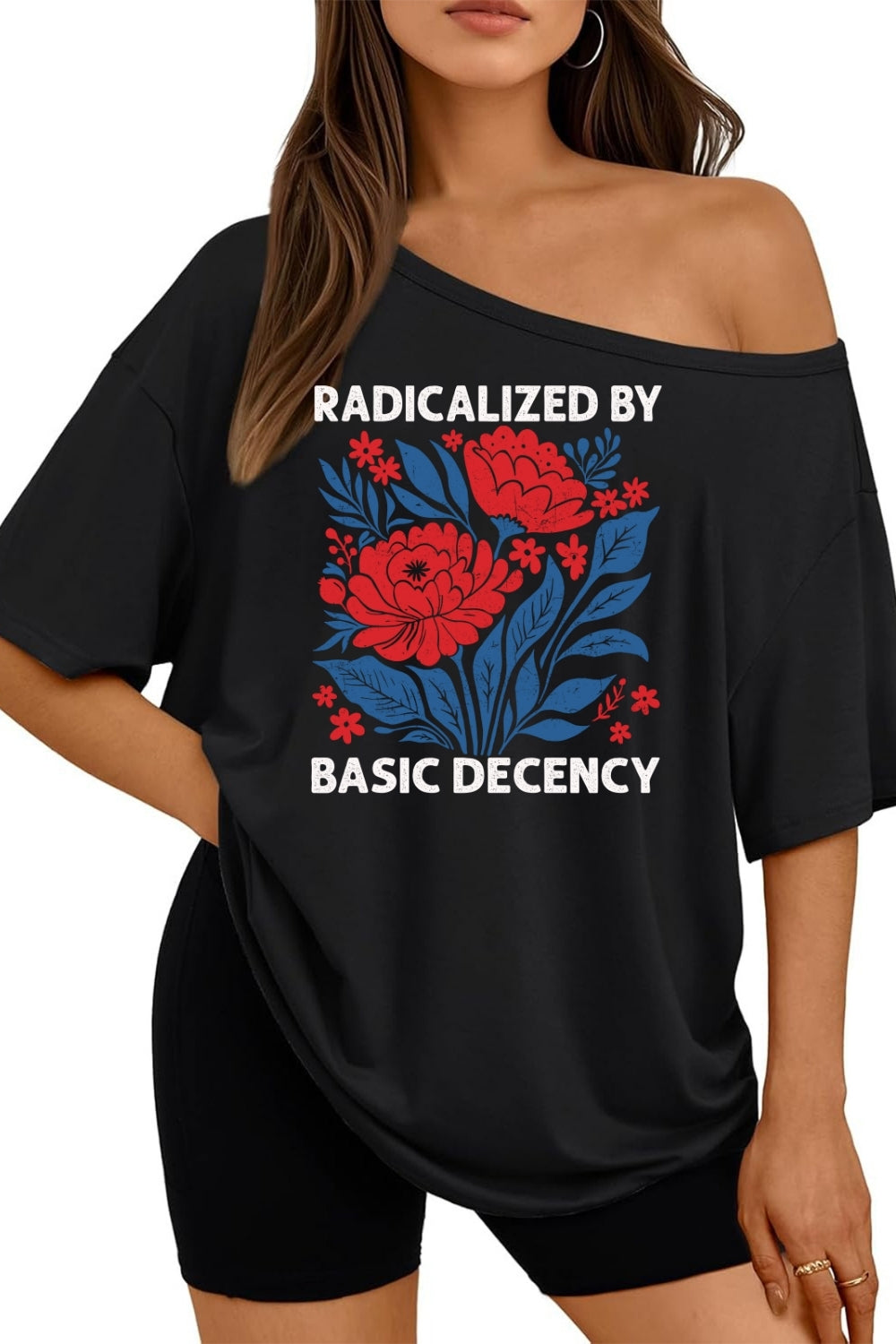 Radicalized By Basic Decency Floral Off The Shoulder Tee For Women