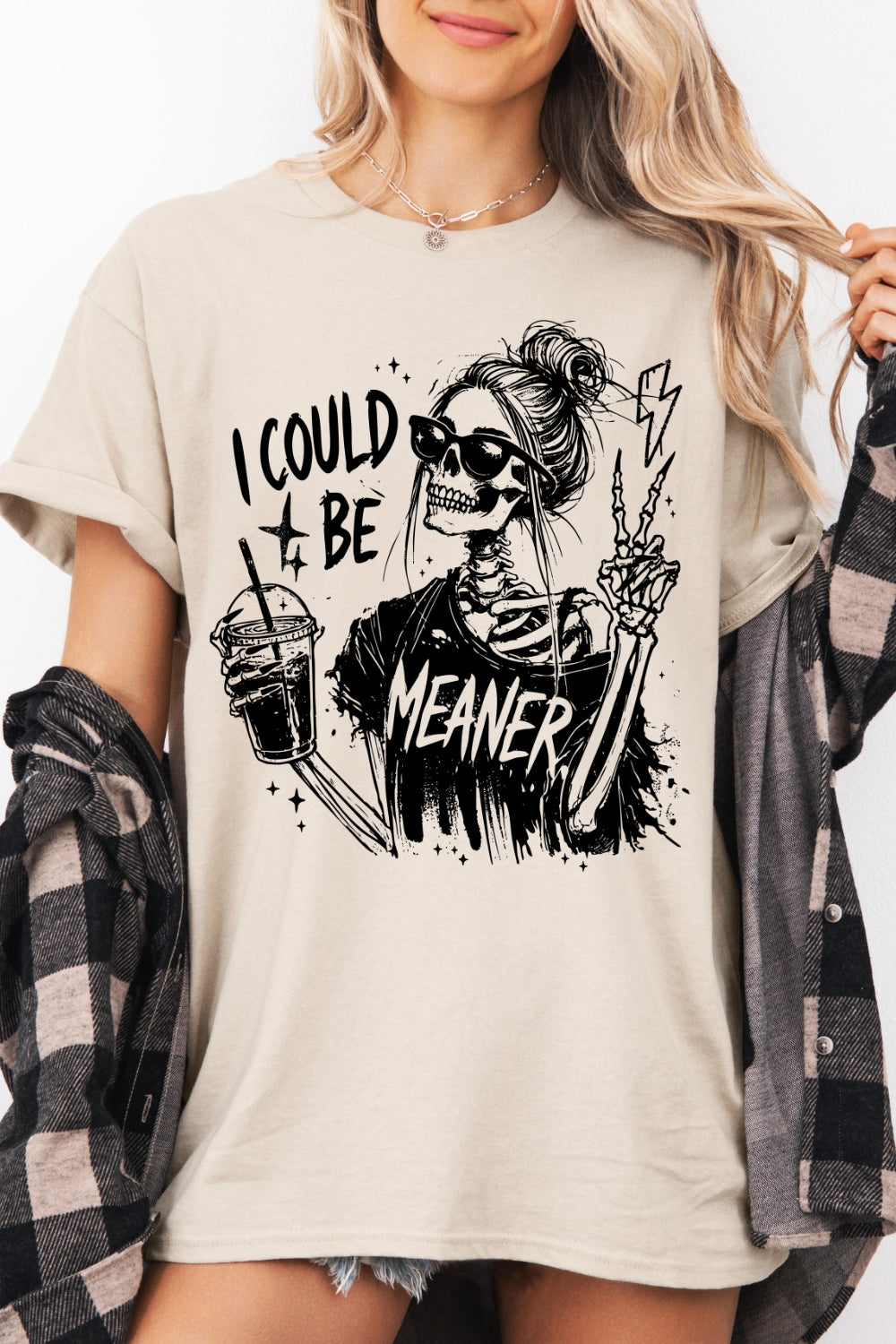 I Could Be Meaner Funny Skeleton Tee For Women