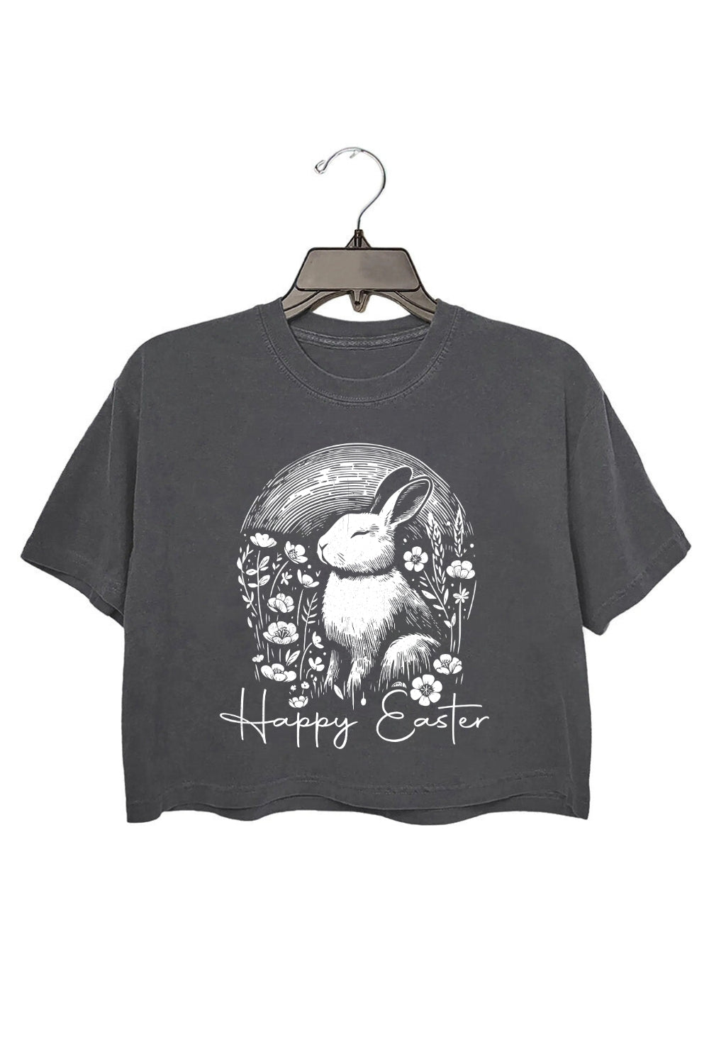 Happy Easter Bunny in Flowers Crop Tee For Women