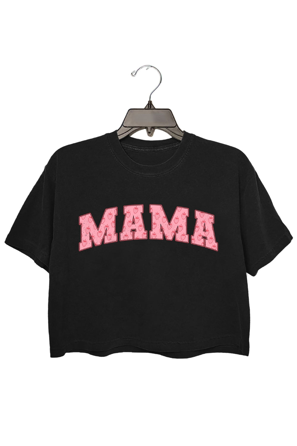 Mama Strawberry Pattern Crop Tee For Women