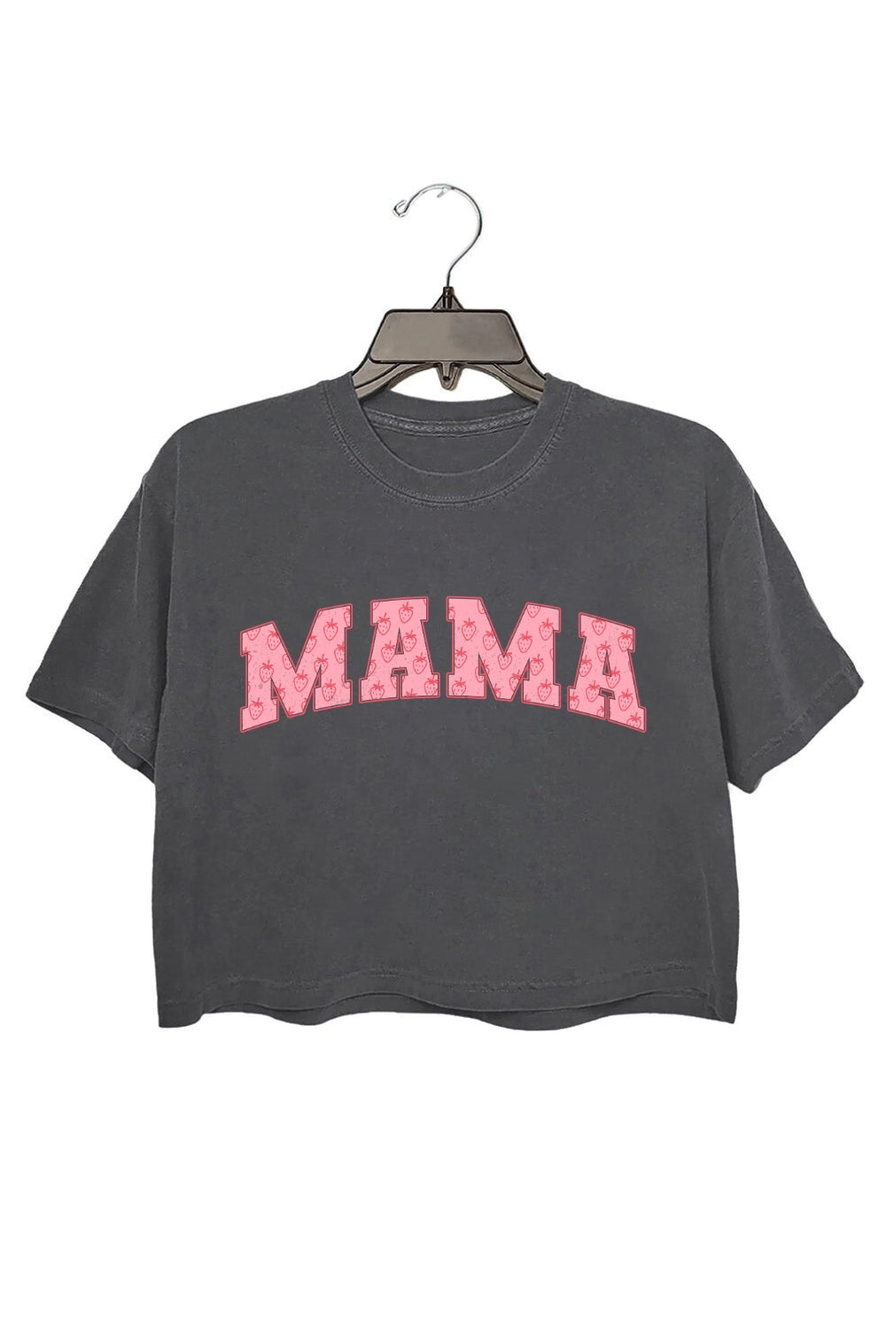 Mama Strawberry Pattern Crop Tee For Women
