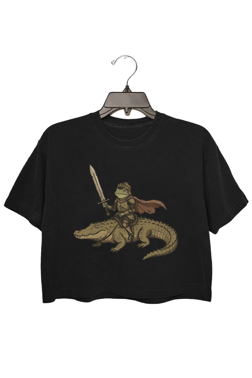 Frog Knight Riding Alligator Crop Tee For Women