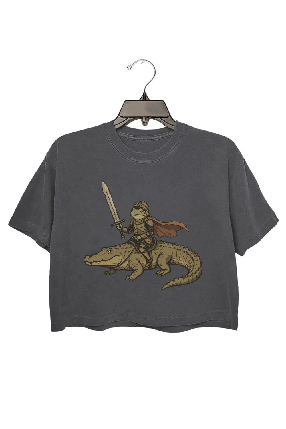 Frog Knight Riding Alligator Crop Tee For Women