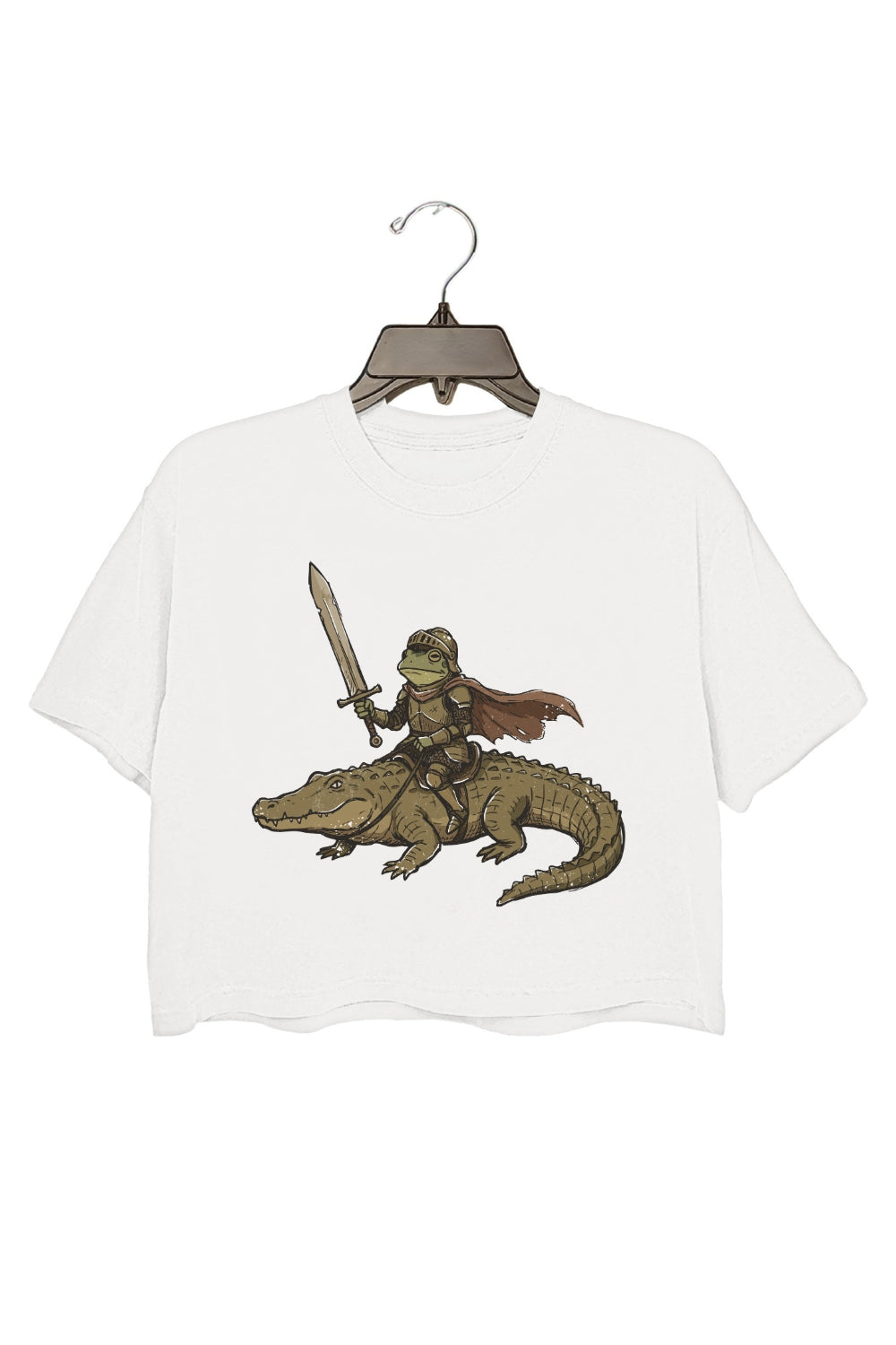 Frog Knight Riding Alligator Crop Tee For Women