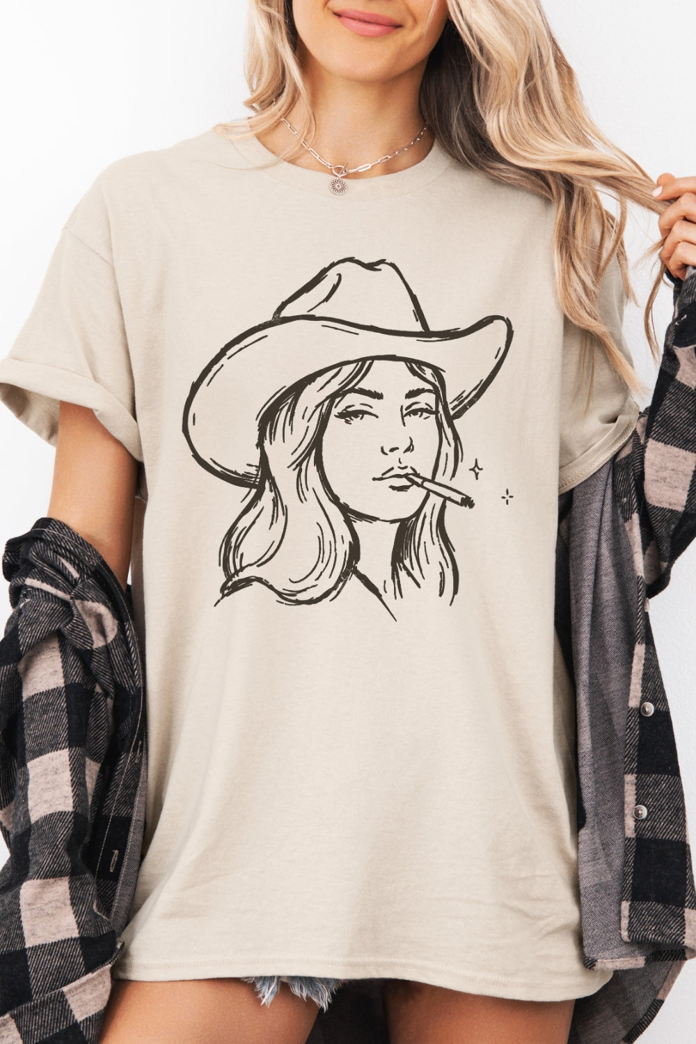 Cowgirl Line Art Western Tee For Women