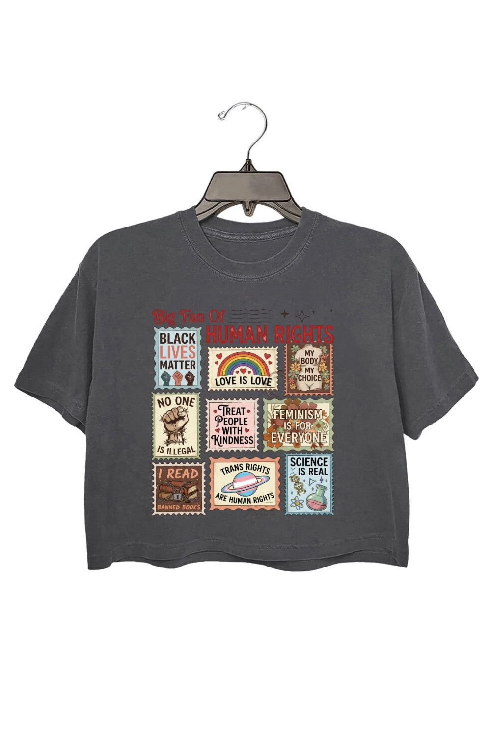 Big Fan Of Human Rights Posted Stamp Crop Tee For Women