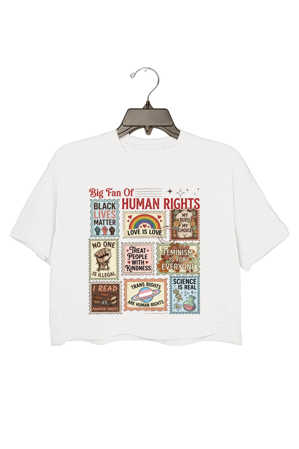 Big Fan Of Human Rights Posted Stamp Crop Tee For Women