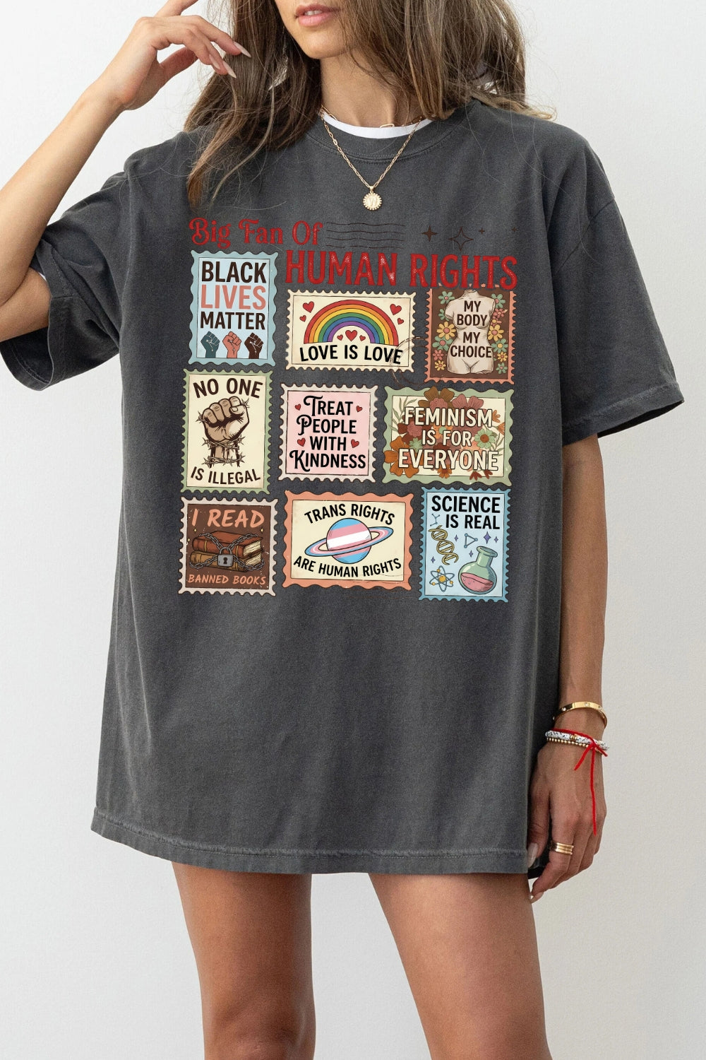 Big Fan Of Human Rights Posted Stamp Tee For Women