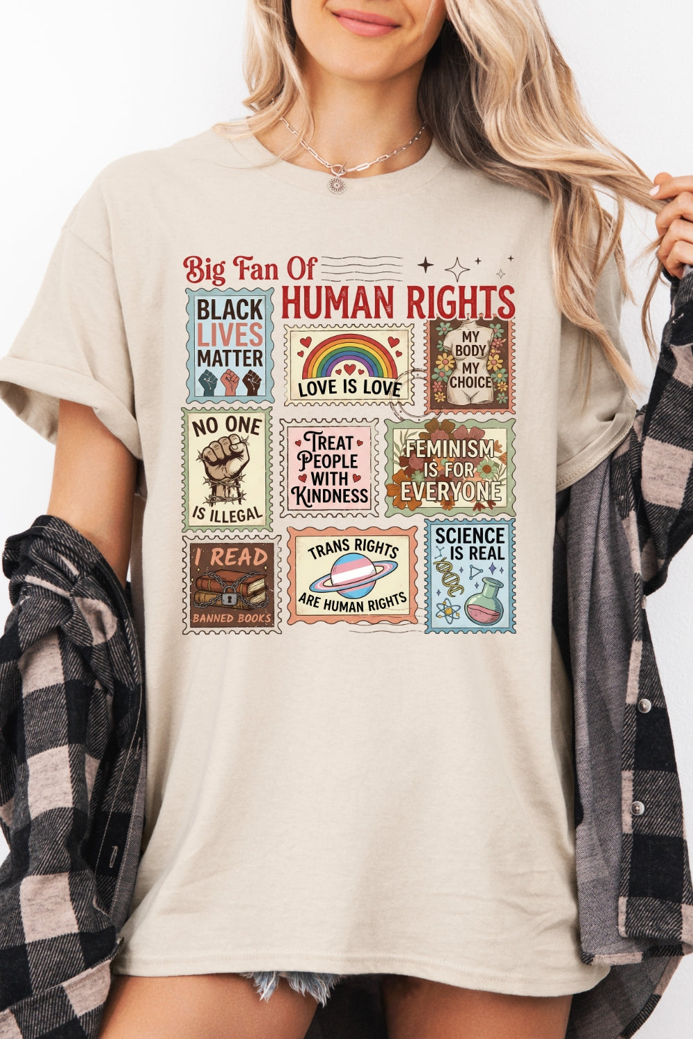 Big Fan Of Human Rights Posted Stamp Tee For Women