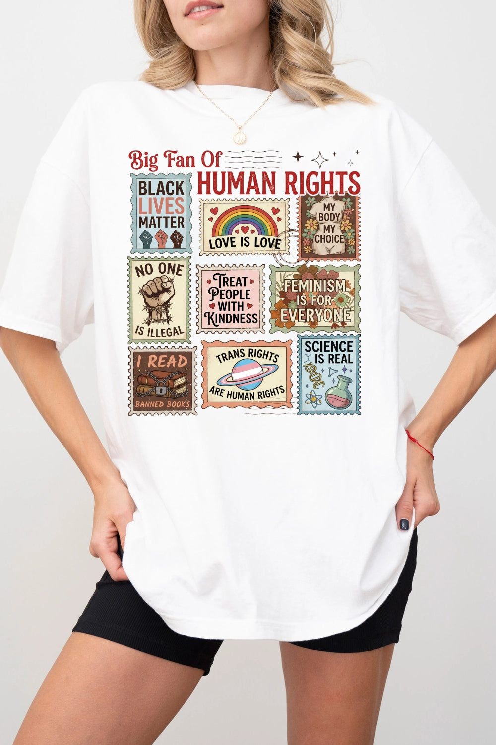 Big Fan Of Human Rights Posted Stamp Tee For Women
