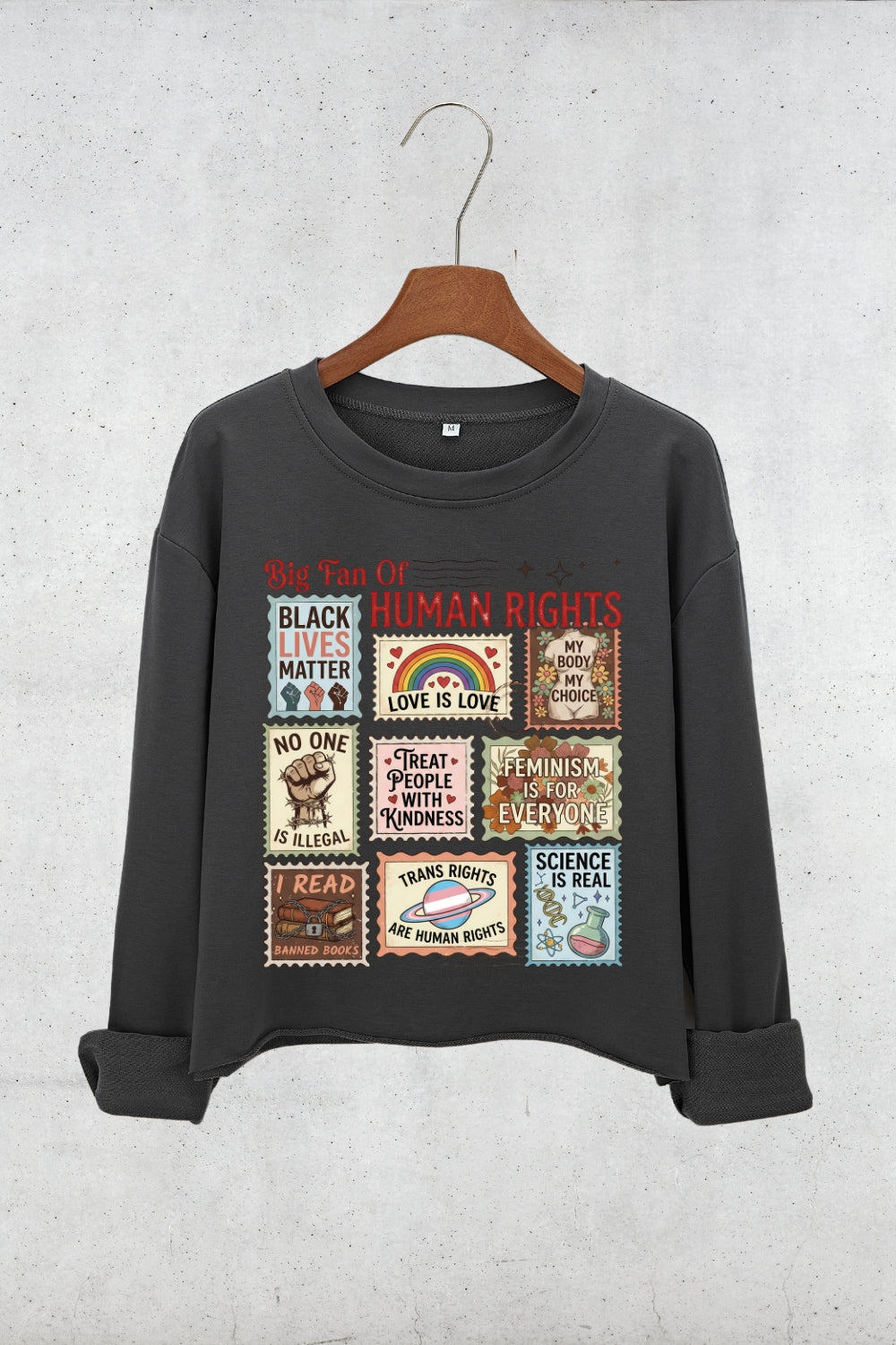 Big Fan Of Human Rights Posted Stamp Crop Sweatshirt For Women