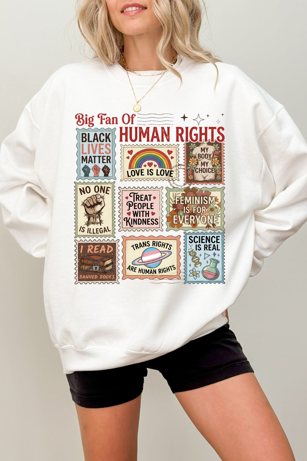 Big Fan Of Human Rights Posted Stamp Sweatshirt For Women