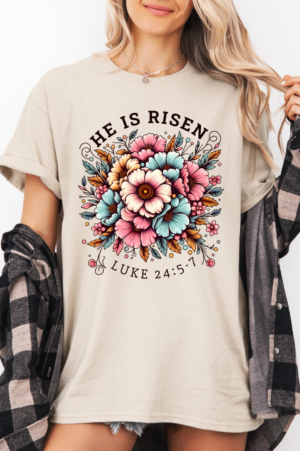 He Is Risen Floral Easter Tee For Women