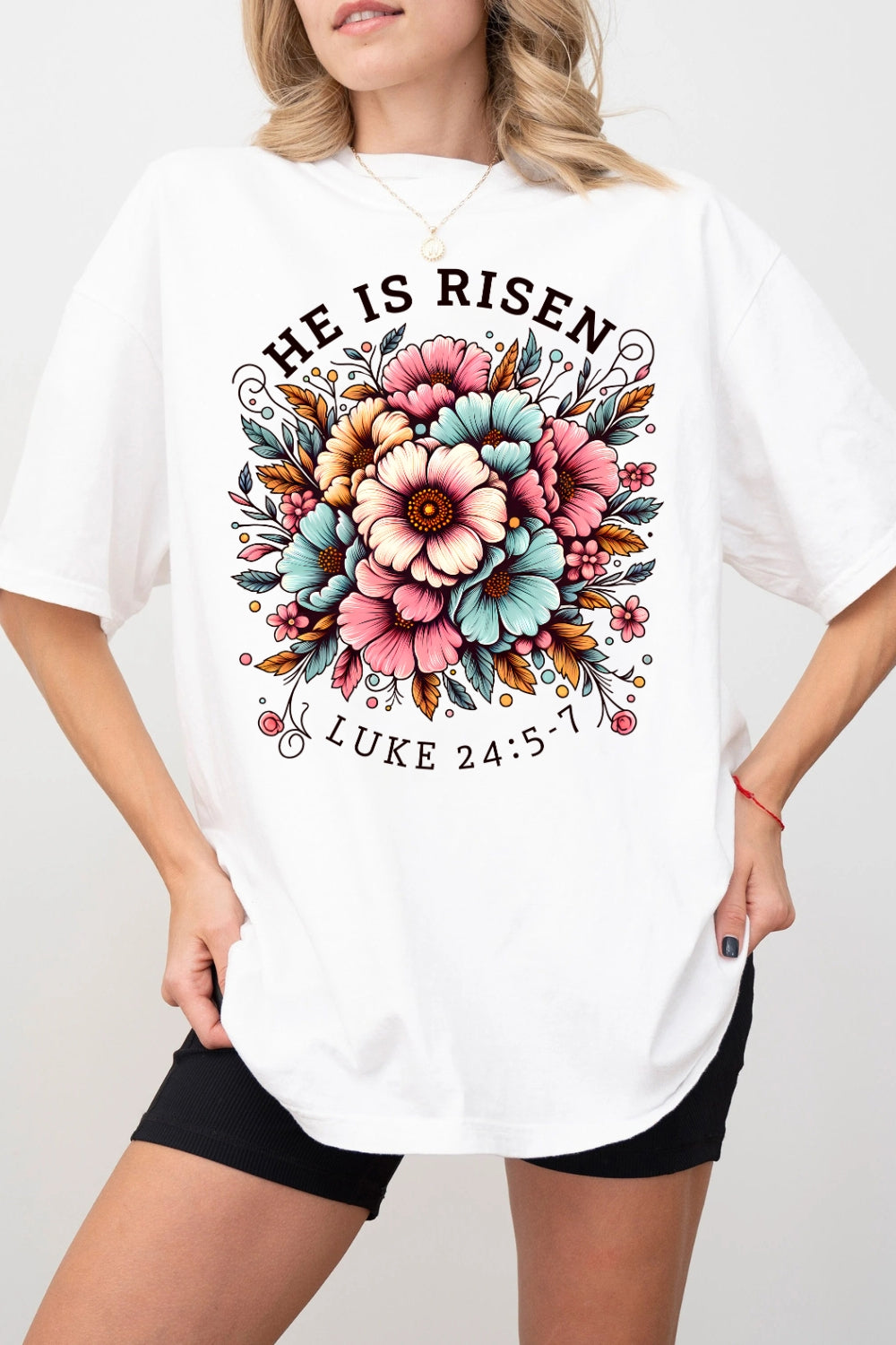 He Is Risen Floral Easter Tee For Women