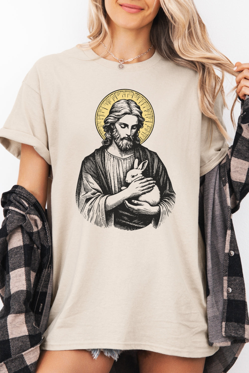 Jesus Holding A Bunny Tee For Women