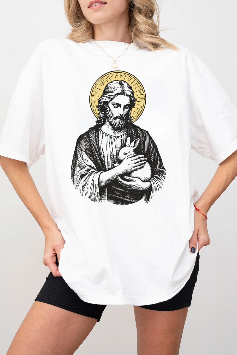 Jesus Holding A Bunny Tee For Women