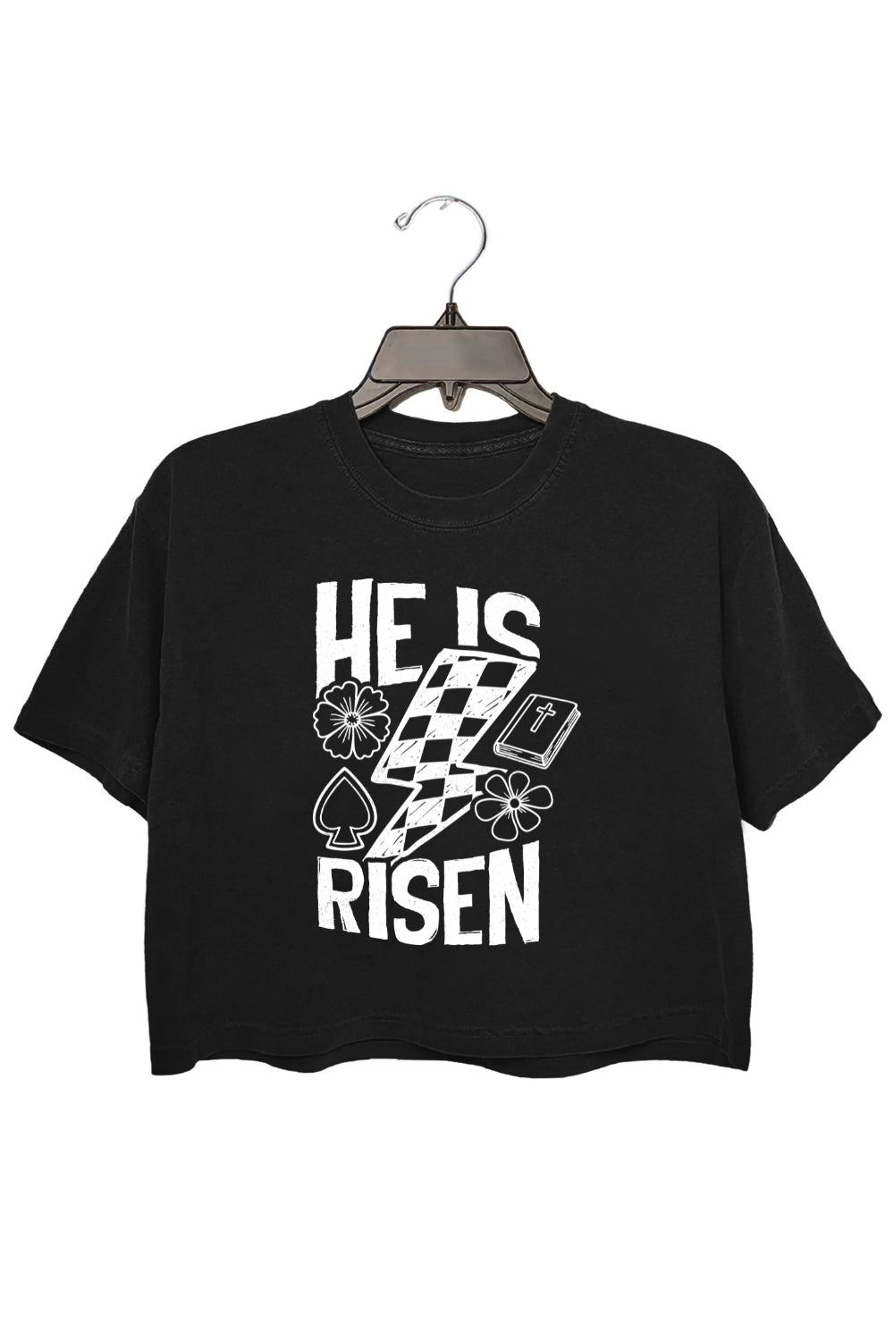 He Is Risen Christian Easter Crop Tee For Women
