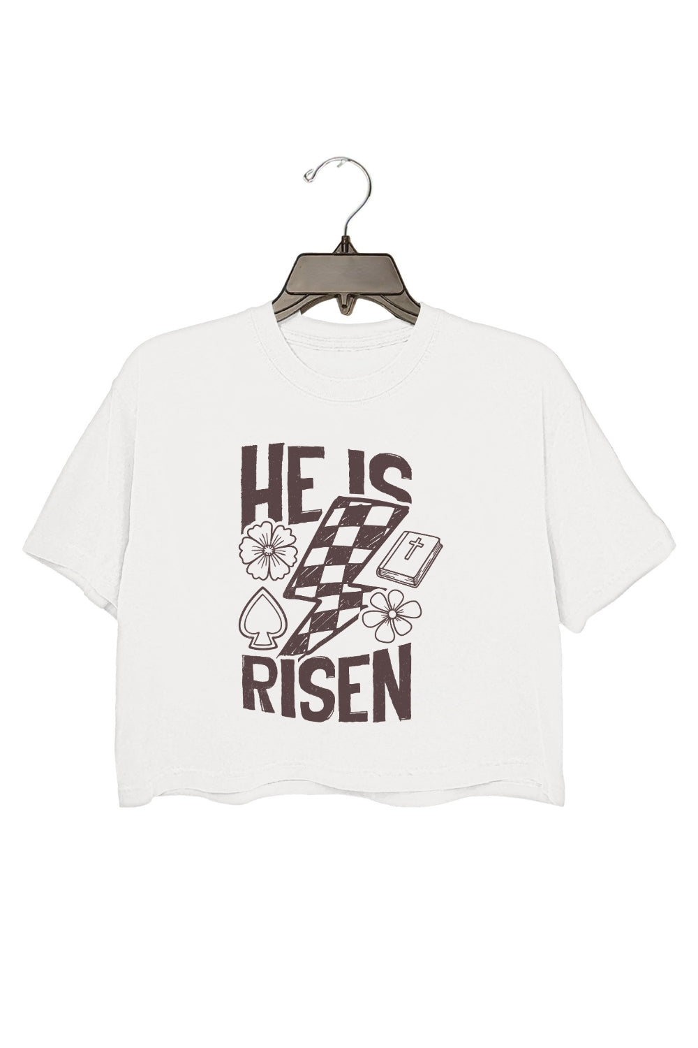 He Is Risen Christian Easter Crop Tee For Women