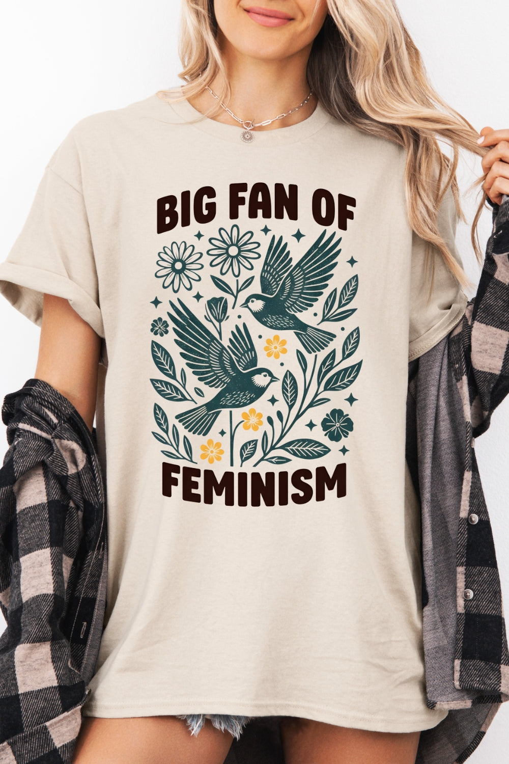 Big Fan Of Feminism Floral Bird Tee For Women