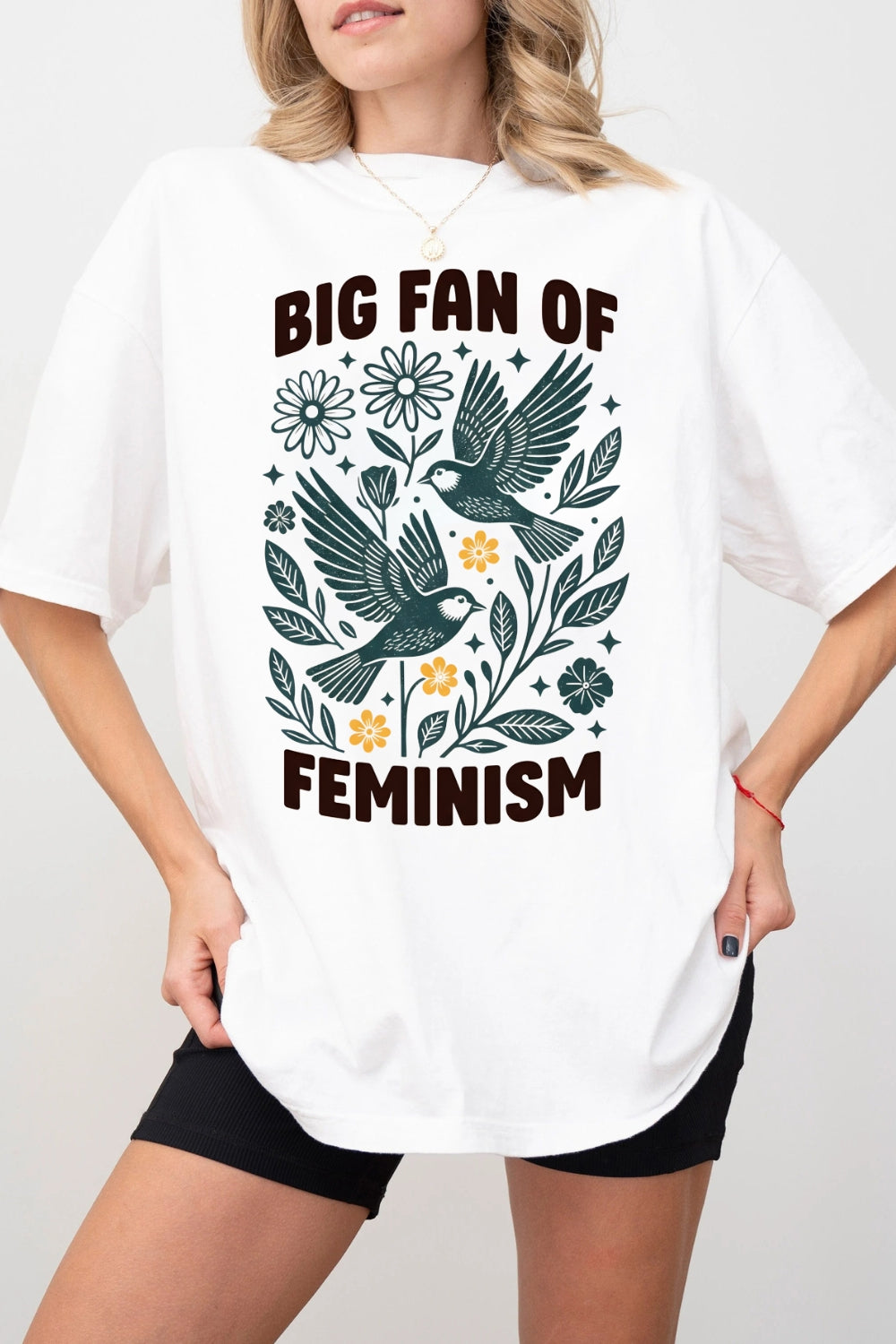 Big Fan Of Feminism Floral Bird Tee For Women