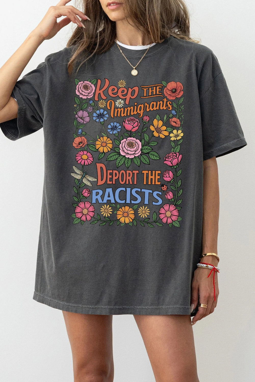 Abolish ICE Keep The Immigrants Floral Tee For Women