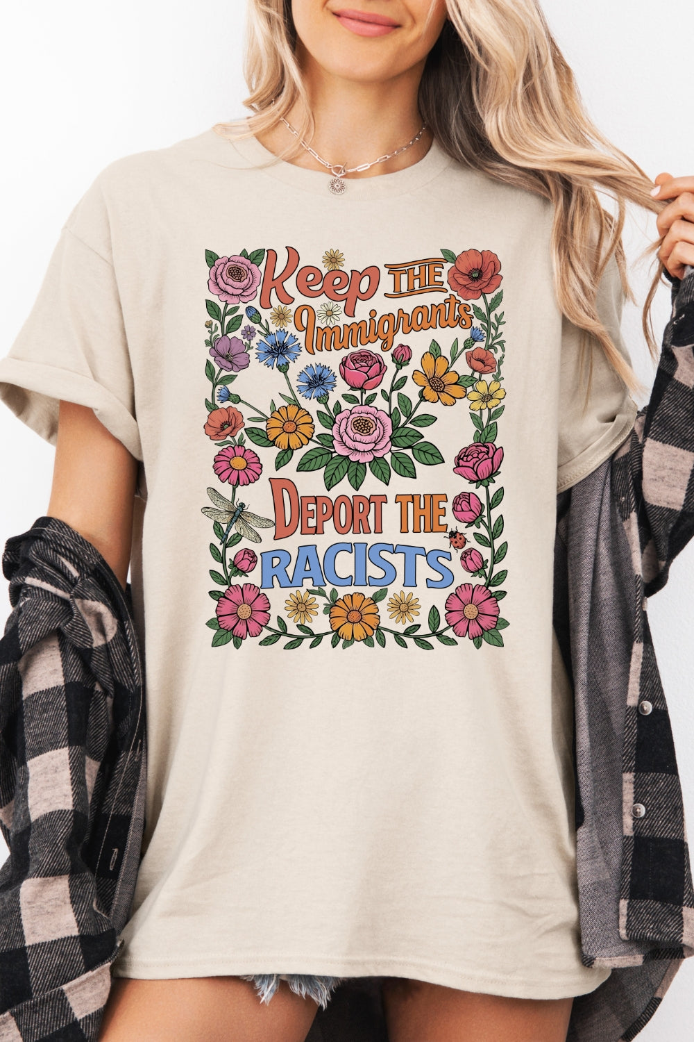 Abolish ICE Keep The Immigrants Floral Tee For Women