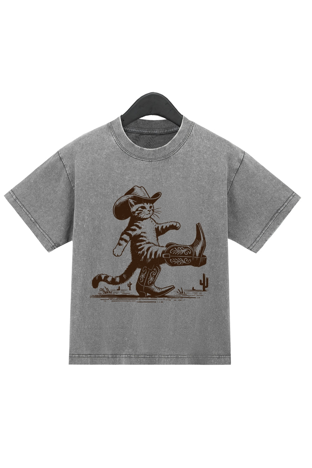 Western Cowboy Cat In Boots Washed Crop Top For Women