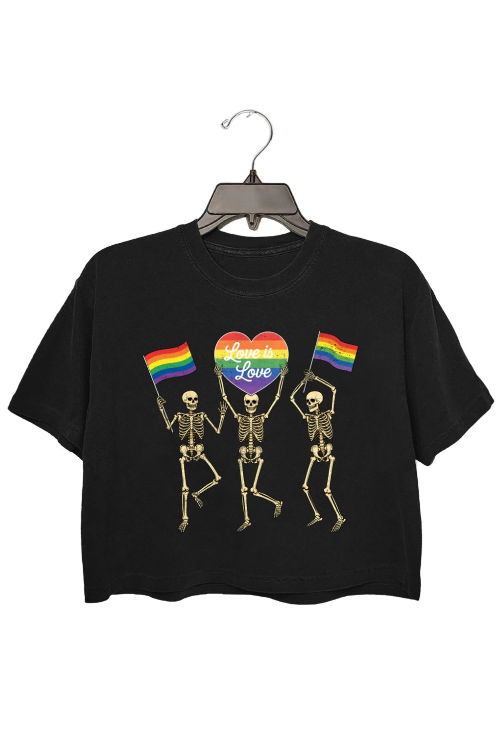 Retro Skeleton Love is Love Pride Crop Tee For Women