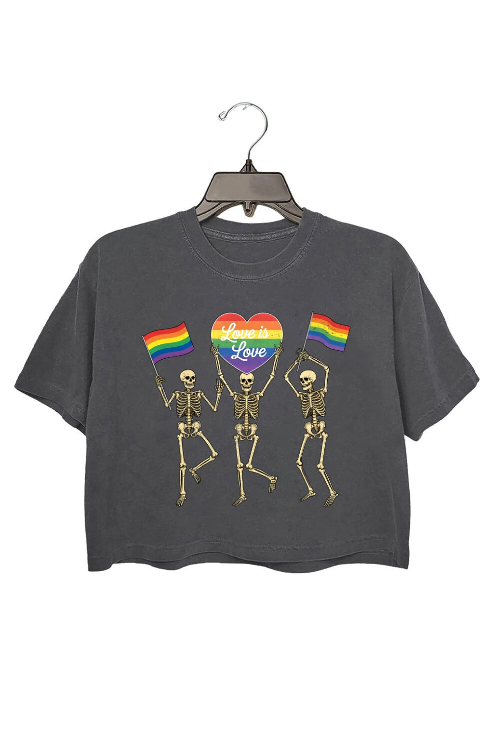 Retro Skeleton Love is Love Pride Crop Tee For Women