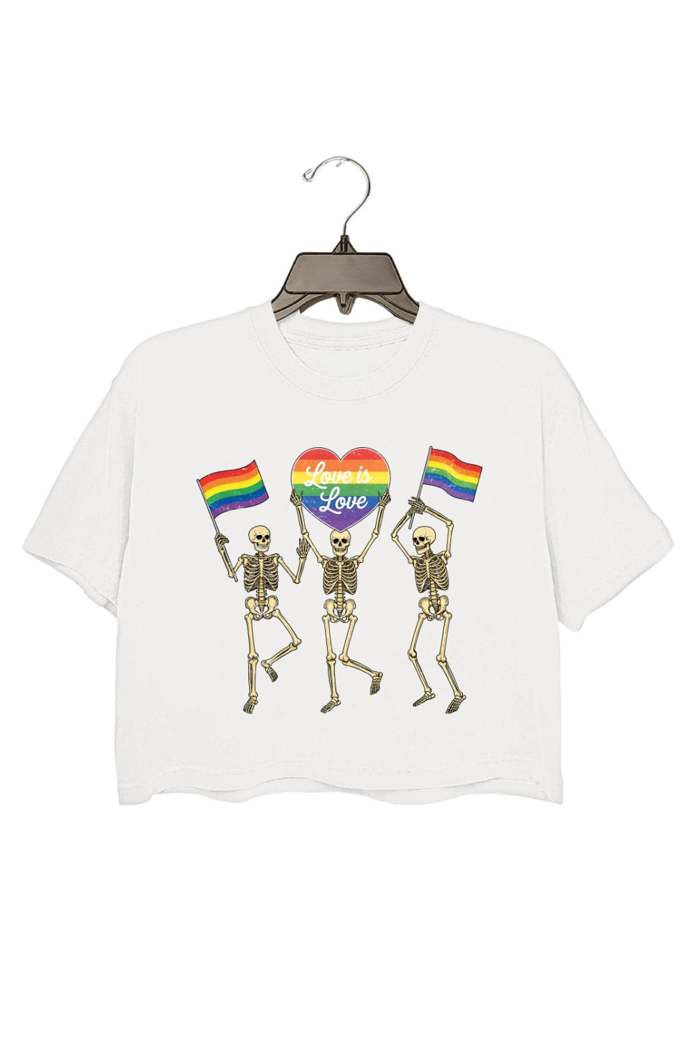 Retro Skeleton Love is Love Pride Crop Tee For Women