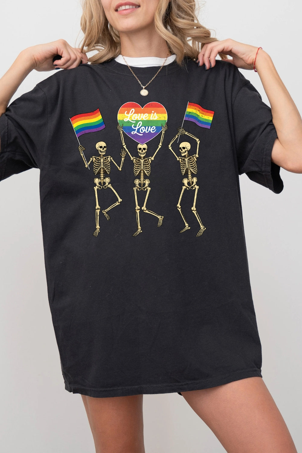 Retro Skeleton Love is Love Pride Tee For Women