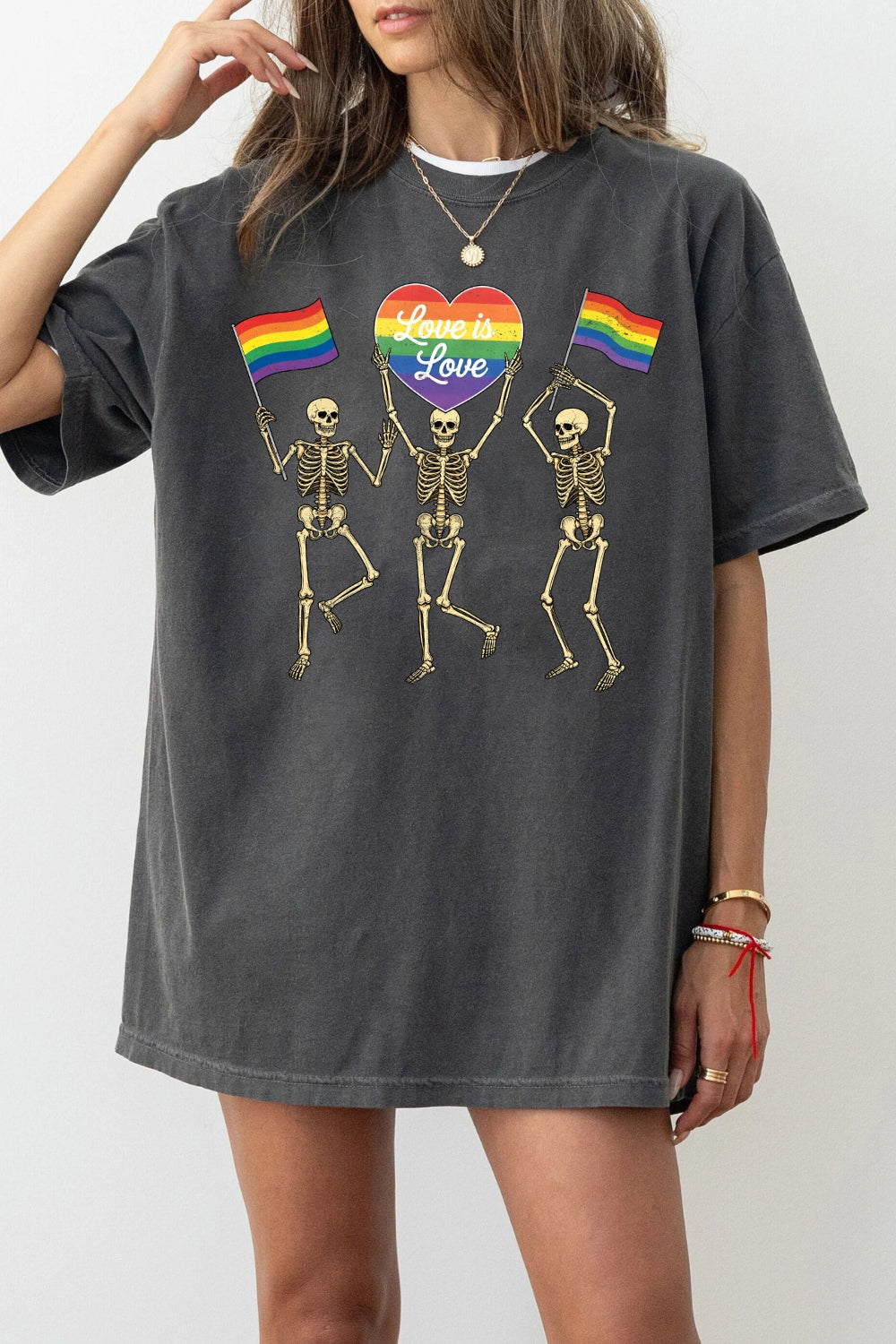 Retro Skeleton Love is Love Pride Tee For Women