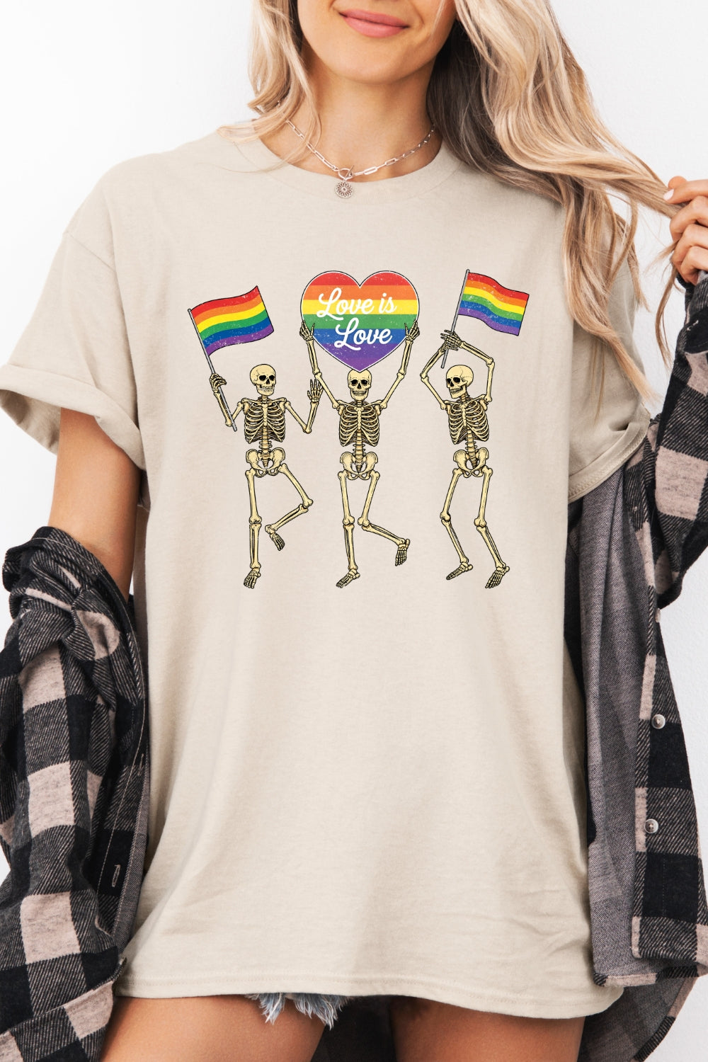 Retro Skeleton Love is Love Pride Tee For Women