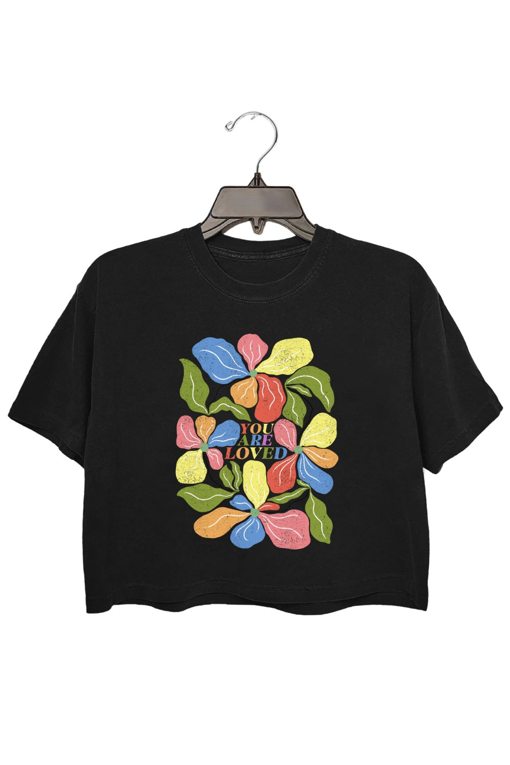 You Are Loved Retro Floral Crop Tee For Women