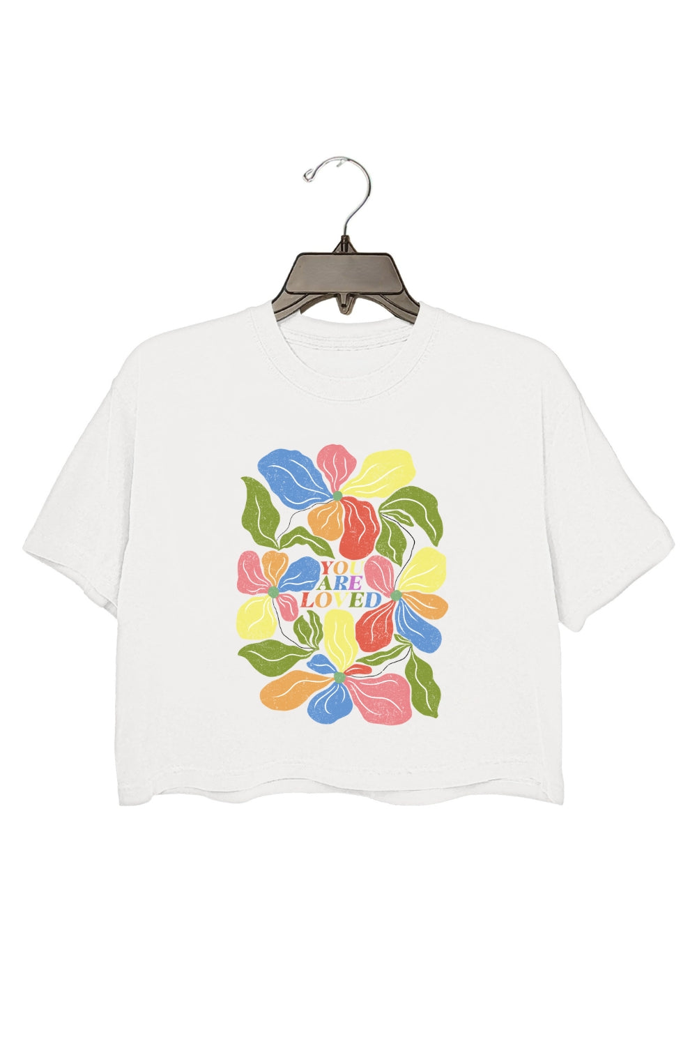 You Are Loved Retro Floral Crop Tee For Women